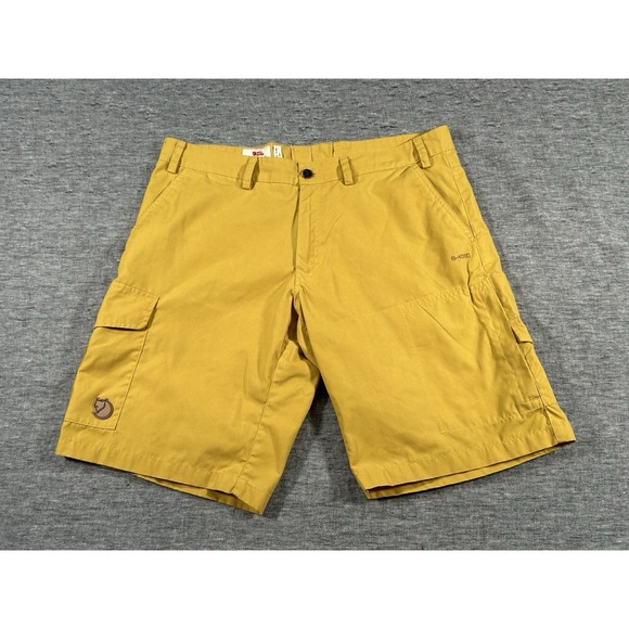 Fjallraven Karl Shorts Mens 36 Yellow Cargo Pockets Hiking Mountains PFAS Free - Picture 1 of 15